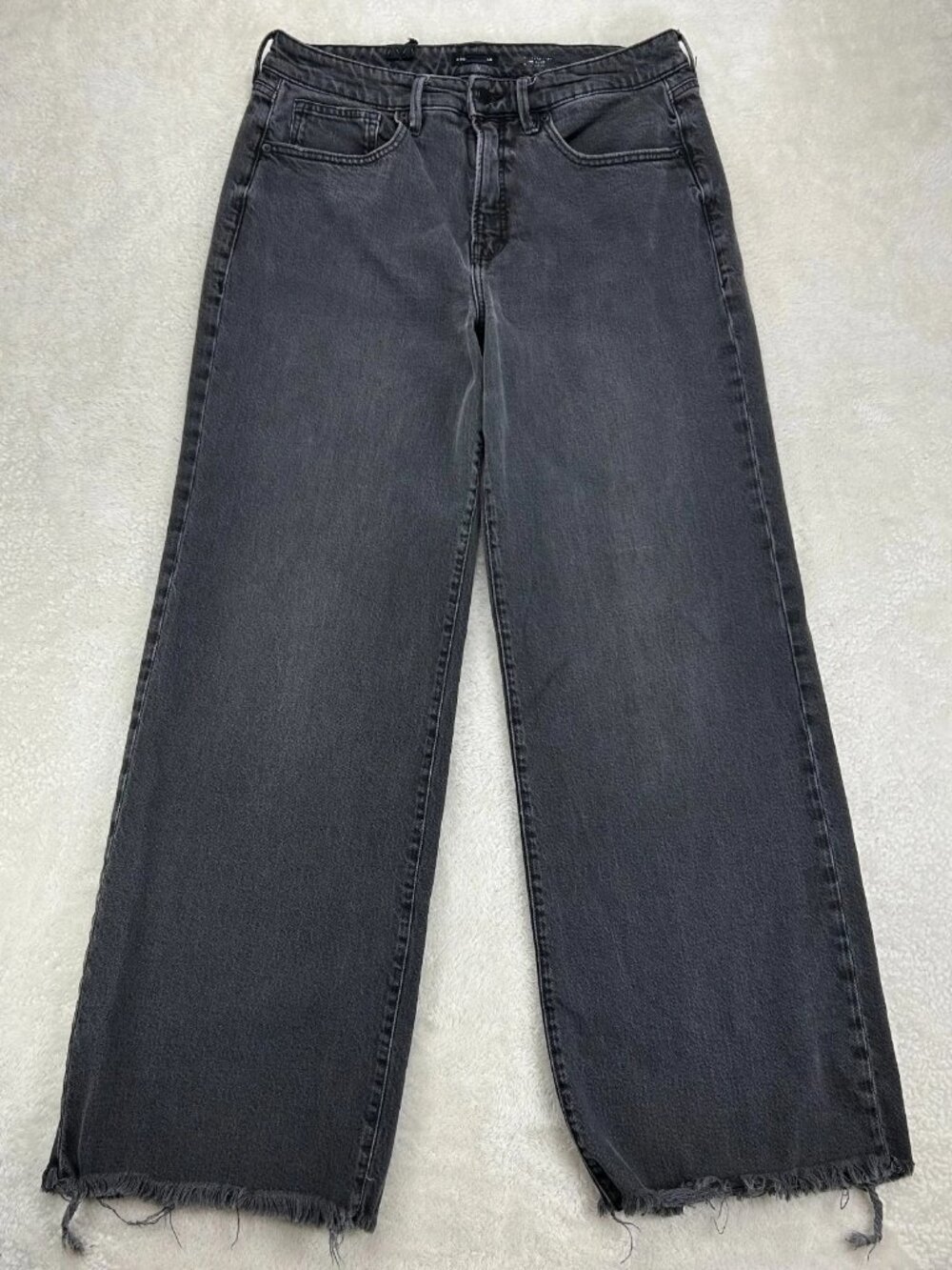 Good American Good‎ Ease Wide Leg Jeans Womens 10x30 Black Denim Raw Hem Stretch